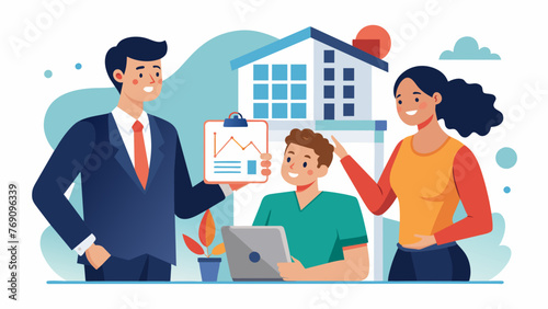 A lawyer showing a couple a detailed financial chart explaining the potential risks and benefits of a property investment.