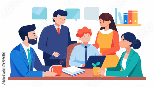 A team of legal advisors meets with a business owner in their office providing guidance on navigating complex legal regulations.