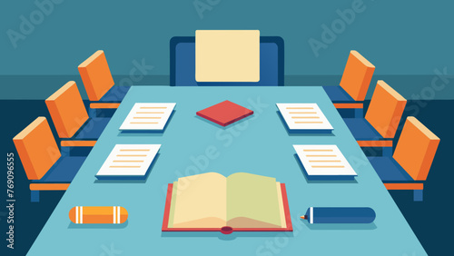 A photograph of a conference room with folders and documents spread out on the table representing the collaborative effort and attention to