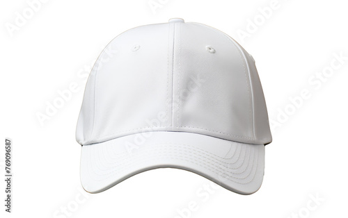 A pristine white baseball cap stands elegantly on a pure white backdrop