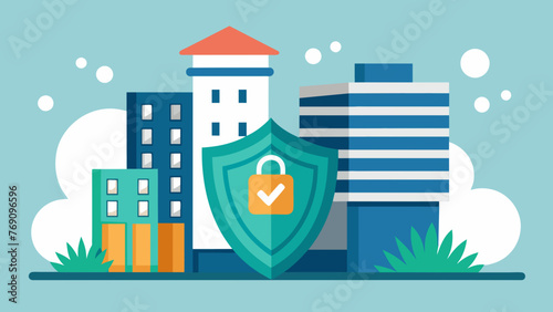 An illustration of a business building with a shield and lock symbol overlaid on top. This image conveys the message that businesses must take