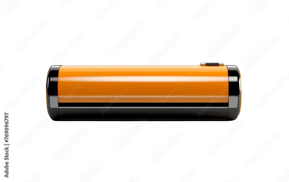Close up of an orange battery against a white backdrop Close up of an orange battery against a white backdrop