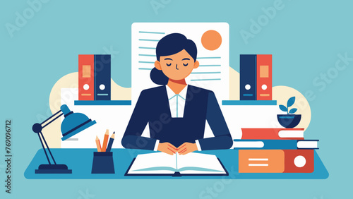 A person sitting at a desk surrounded by various legal binders and folders meticulously reviewing each page with a pen in hand.