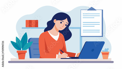 A woman sits at her kitchen table filling out paperwork to file a complaint against a service provider who did not fulfill their agreement. She