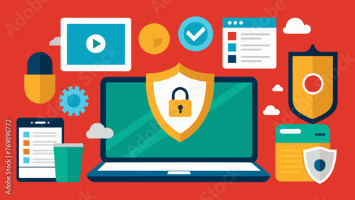 A laptop with various security measures such as encryption software and firewalls protecting the valuable intellectual property stored on it.