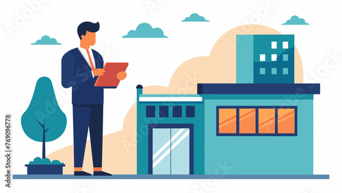 The legal consultant inspecting the exterior of a commercial building checking for compliance with zoning laws and assessing any potential