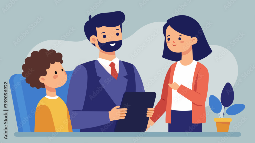 An attentive law professional speaks to a parent and student in a calm and professional manner explaining the legal process and potential An attentive law professional speaks to a parent and student in a calm and professional manner explaining the legal process and potential