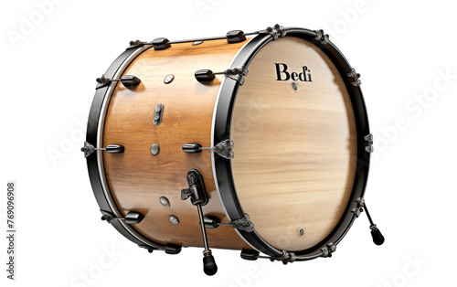 Detailed shot of a drum against a white backdrop, showcasing intricate textures and patterns