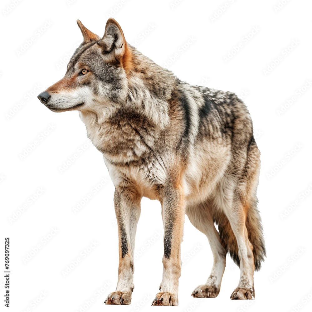 Obraz premium Wolf standing isolated on white or transparent background