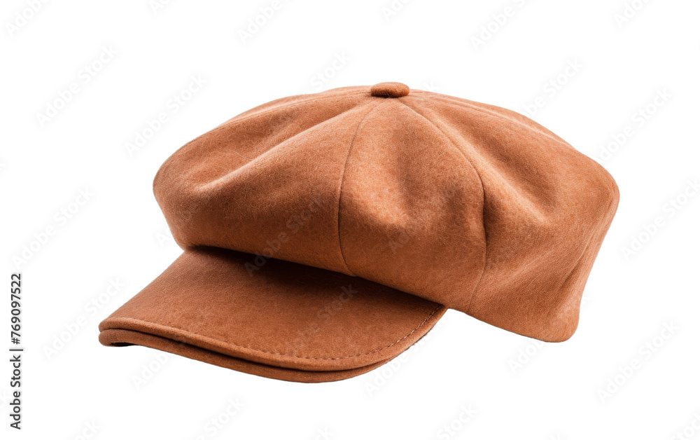 A stylish brown hat stands out against a stark white background A stylish brown hat stands out against a stark white background