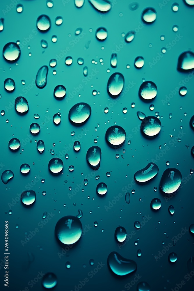 water droplets on all turquoise matte background with copy space and blank pattern for text or photo backgrdrop