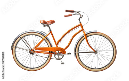 Vibrant orange bicycle set against a crisp white backdrop