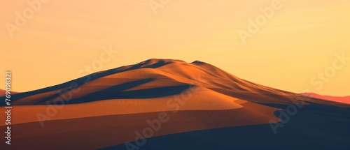 The dunes bask in the serene light of dawn  with a gradient of pastel colors softening the desert landscape.