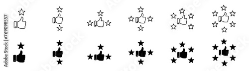 Value rank icons set. Hand husky, liked under black stars symbol of success concept. Meaning, collection of vector rank badges in the form of Black stars