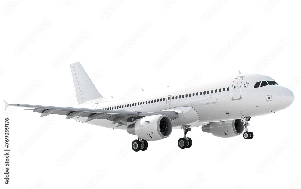 White passenger aircraft fly isolated on white or transparent background