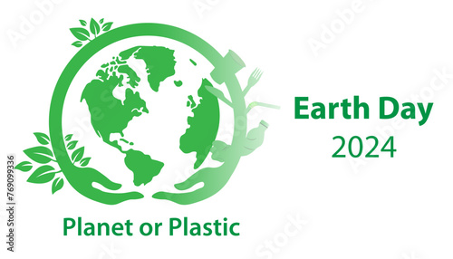 Planets or Plastic, Earth day 2024 concept vector tree background. 
Earth Day is an annual event celebrated around the world on April 22nd to demonstrate support for environmental protection.