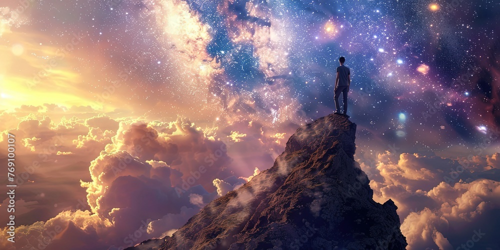Man and space, universe, starry sky, philosophy and symbol, background, wallpaper. - obrazy, fototapety, plakaty 