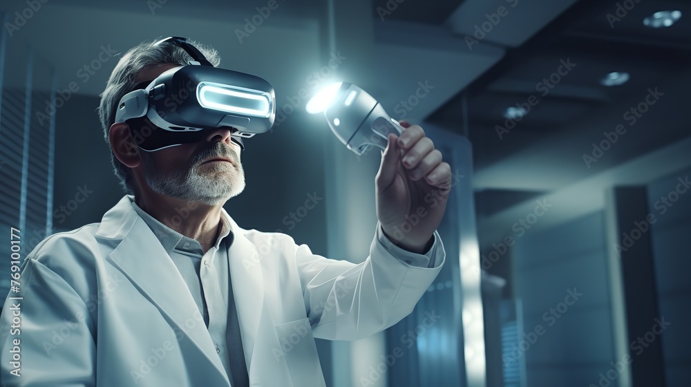 Doctor Wearing Virtual Reality Uses AI Robots for Advanced Medical Procedures
Doctor Wearing Virtual Reality Uses AI Robots for Advanced Medical Procedures