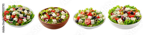 Greek salad with feta cheese and olives Hyperrealistic Highly Detailed Isolated On Transparent Background Png File © Wander Taste