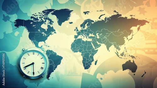 Clock in Front of World Map photo