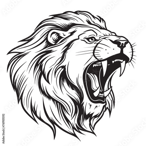 Head of roaring lion. Hand drawn illustration converted to vector