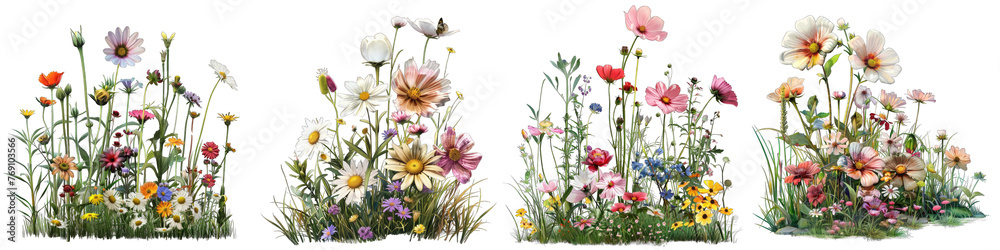 Giant flowers in a meadow Hyperrealistic Highly Detailed Isolated On Transparent Background Png File