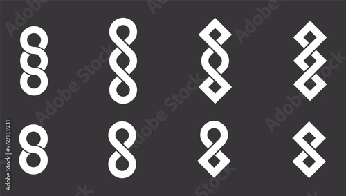 Abstract shapes collection isolated on black background. Vector illustration.