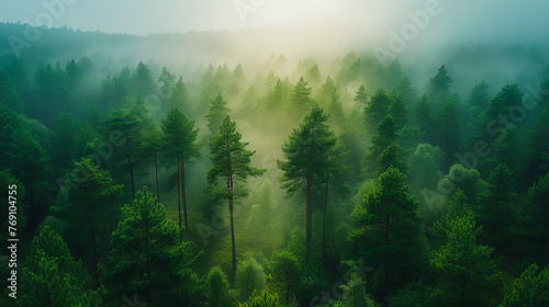 Aerial View of Summer Forest Landscape. Woodland Serenity. Top of the World