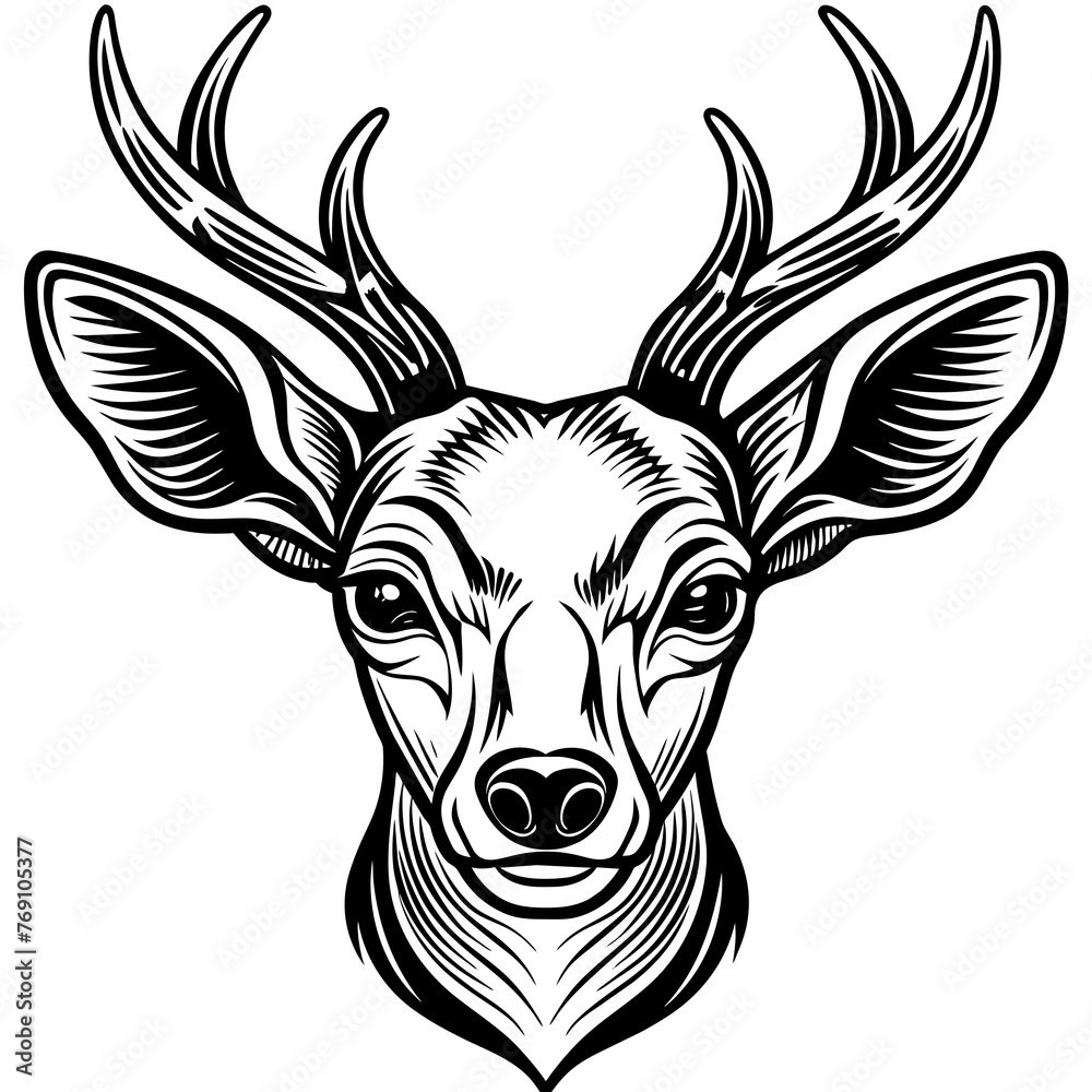 Roe deer head silhouette vector art Illustration