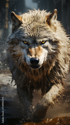 Aggressive Grey Wolf in the Wild © EwaStudio