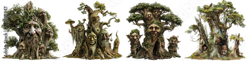 Friendly forest spirits among the trees Hyperrealistic Highly Detailed Isolated On Transparent Background Png File