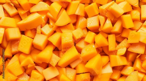  a close up of a pile of cut up pieces of mango or papaya or papayafruits. photo