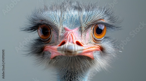Portrait of an ostrich with a large beak and eyes