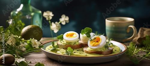 A plate displaying a variety of sliced avocado and cooked eggs, arranged neatly for a meal