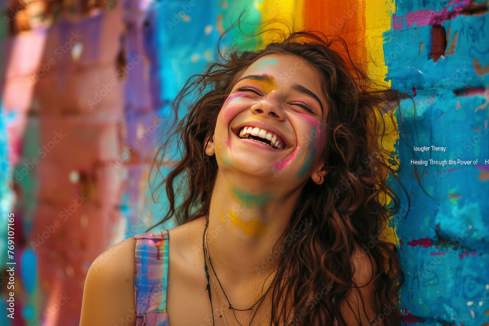 Obraz premium Vibrant Laughter, Colorful Artistic Background