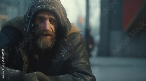 Aid for the Vulnerable: Homeless People Begging with Dogs, Hungry and Homeless