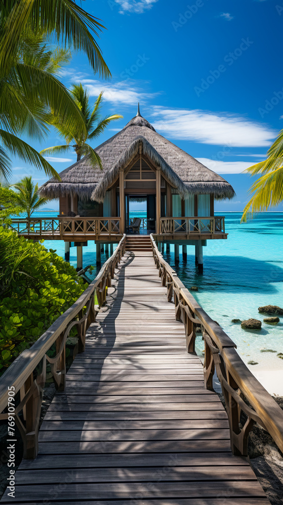 Serene Seascape on a Luxurious Vacation. Beautiful Beachside View Serene Seascape on a Luxurious Vacation. Beautiful Beachside View