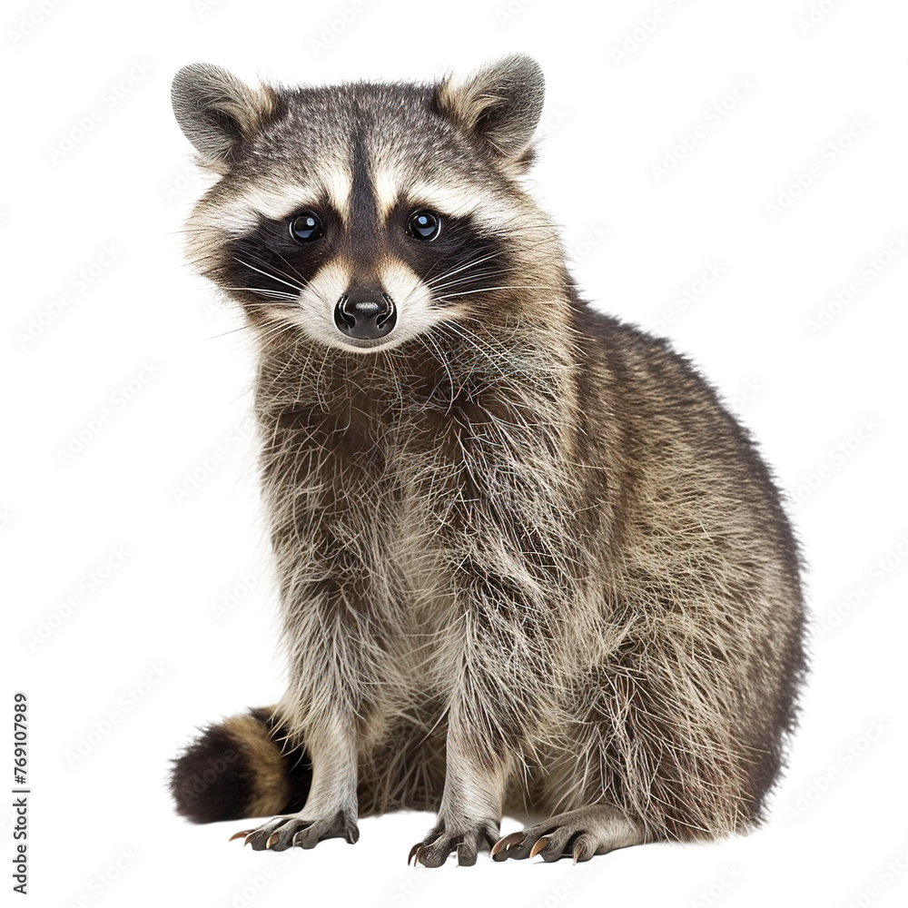 Raccoon isolated on white or transparent background