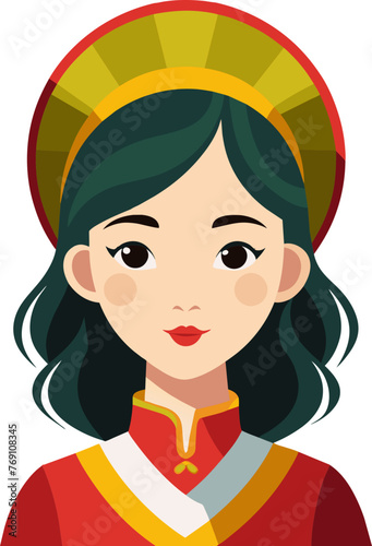 Vietnamese traditional woman character in traditional red dress