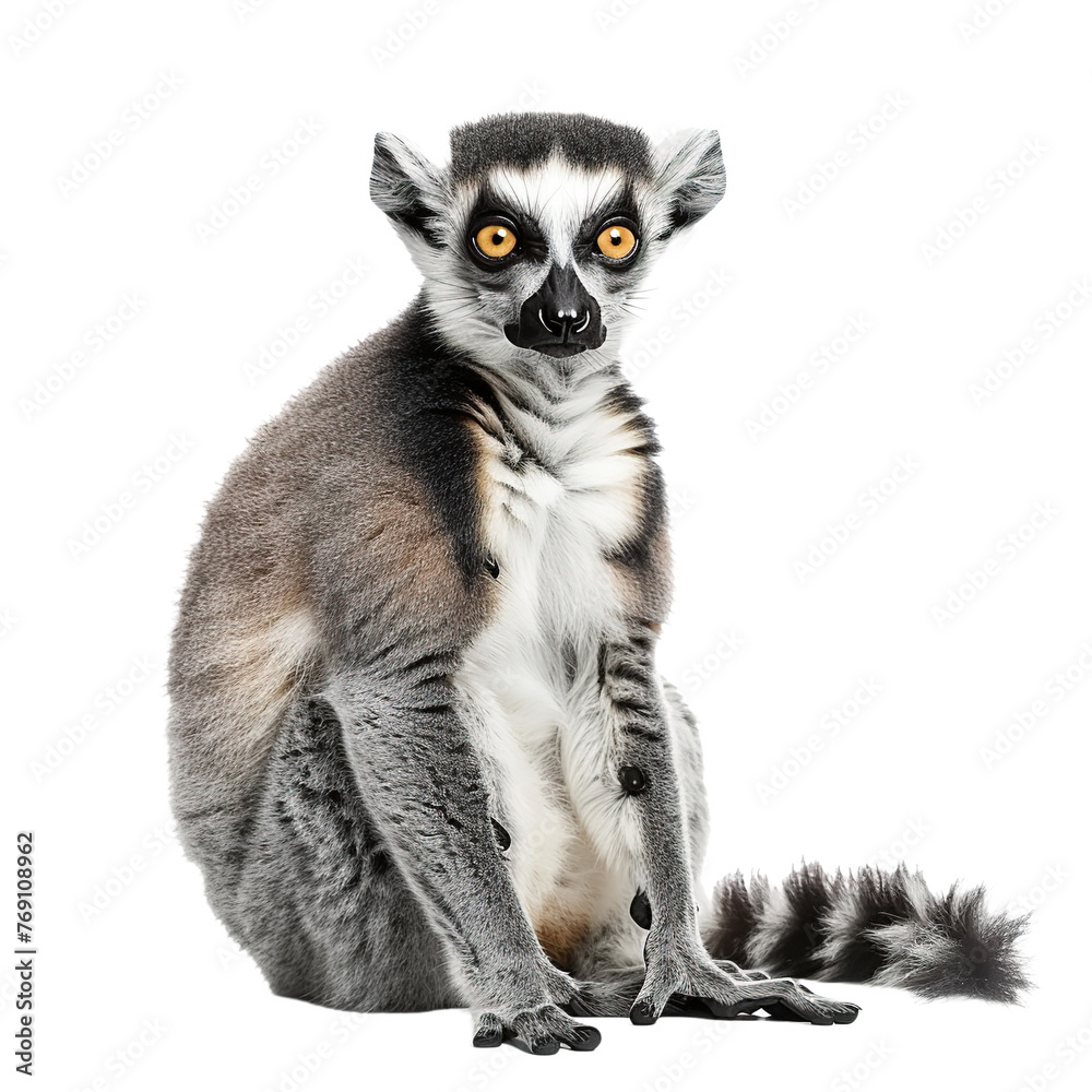Ring tailed lemur isolated on white or transparent background Ring tailed lemur isolated on white or transparent background