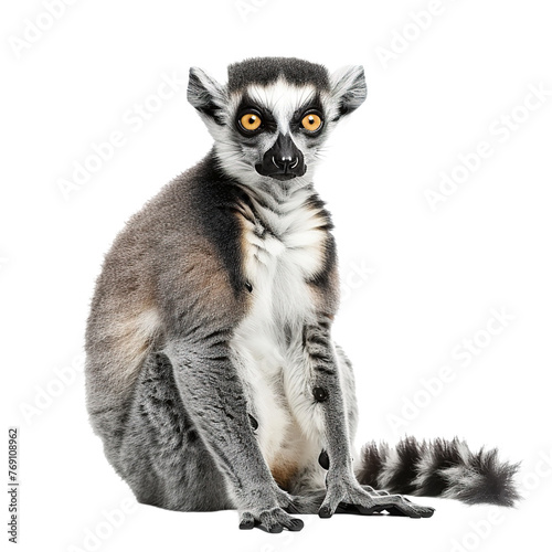 Ring tailed lemur isolated on white or transparent background
