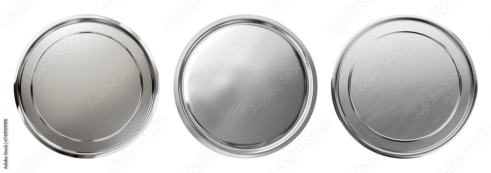 custom made wallpaper toronto digitalSet of realistic blank silver coins or medals isolated on white, empty metallic token template