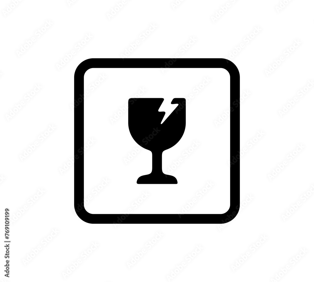 Fragile goods sign or symbol, wine glass cracked. Delivering parcels, delivery service, courier and package, illustration Fragile goods sign or symbol, wine glass cracked. Delivering parcels, delivery service, courier and package, illustration