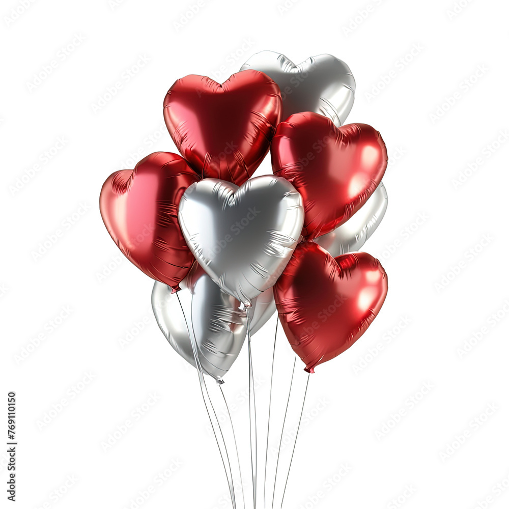 Red and silver heart balloon for party and celebra isolated on white or transparent background Red and silver heart balloon for party and celebra isolated on white or transparent background