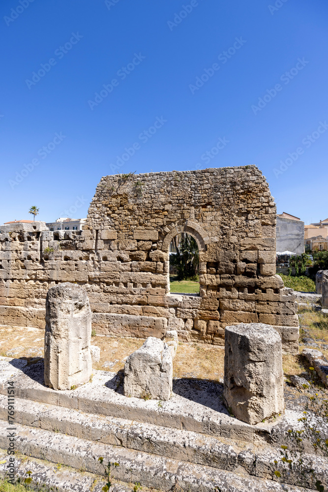 Remains of Temple of Apollo at Piazza Pancali, Syracuse, Sicily, Italy