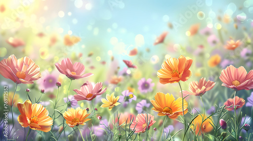 Field of flowers background, floral wallpaper