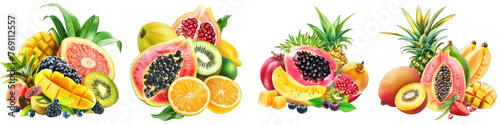 Exotic fruit combination Hyperrealistic Highly Detailed Isolated On Transparent Background Png File © Wander Taste