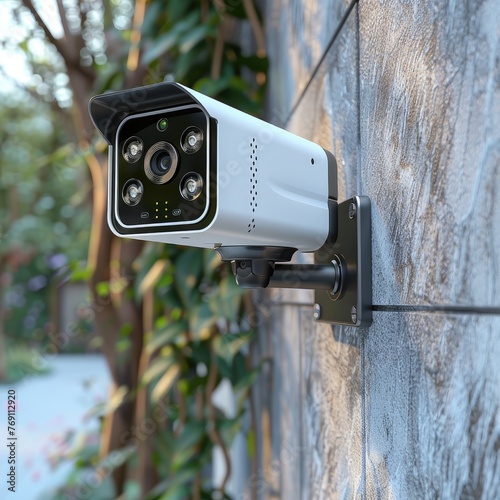 An outdoor security smart camera on the wall