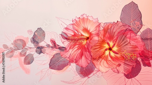 Contemporary Floral Illustration with Tropical Blooms. photo