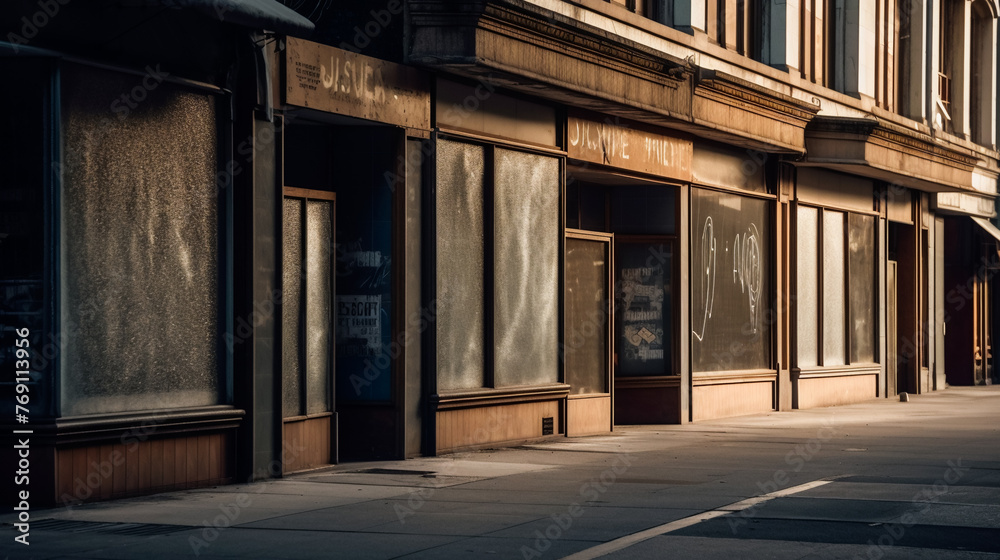 Fototapeta premium Empty Shopping District. Deserted High Street. AI Generated
